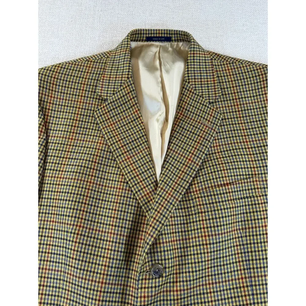 Hart Schaffner Marx Mens 46L Brown Loro Piana Cashmere Houndstooth Blazer Jacket